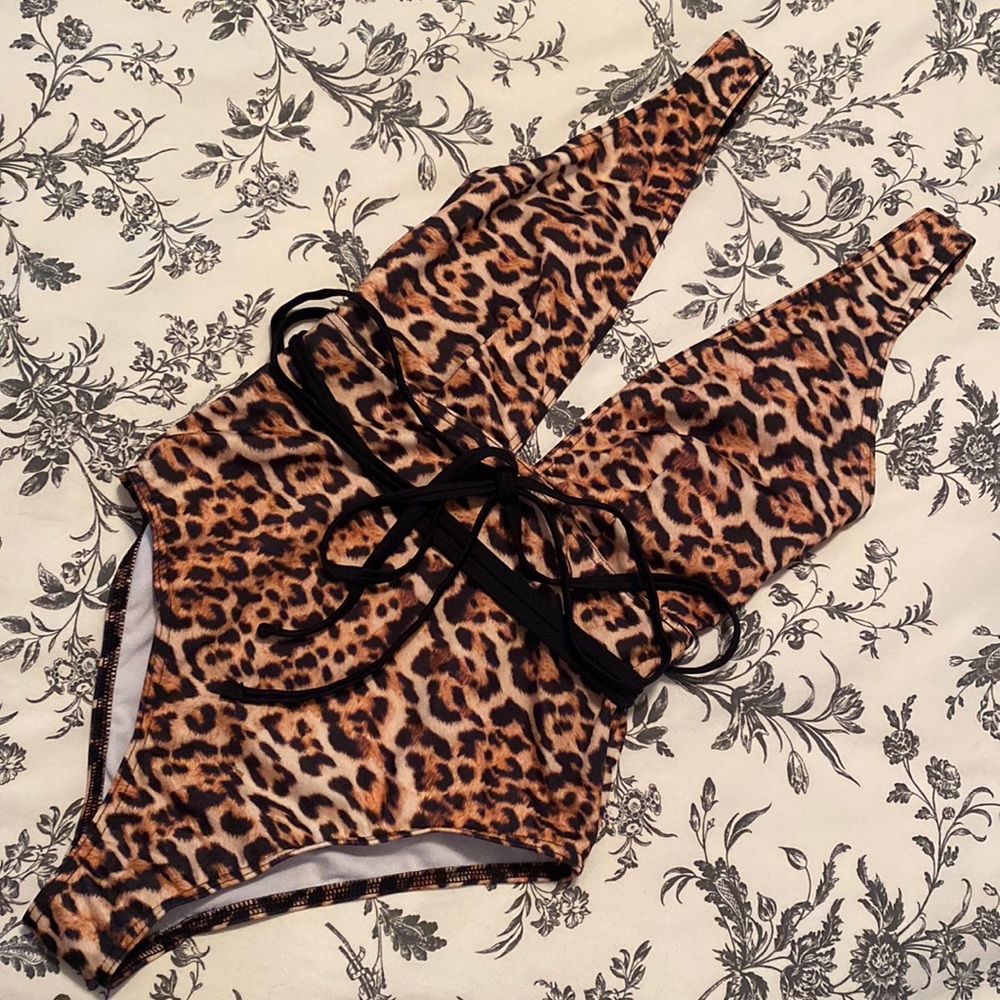 Leopard Print ASOS plunge neck strapped one piece